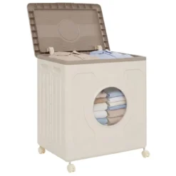Aufbewahrungsbox für Kleidung mit Deckel und Rollen 122 L rollbarer Wäschekorb Grau