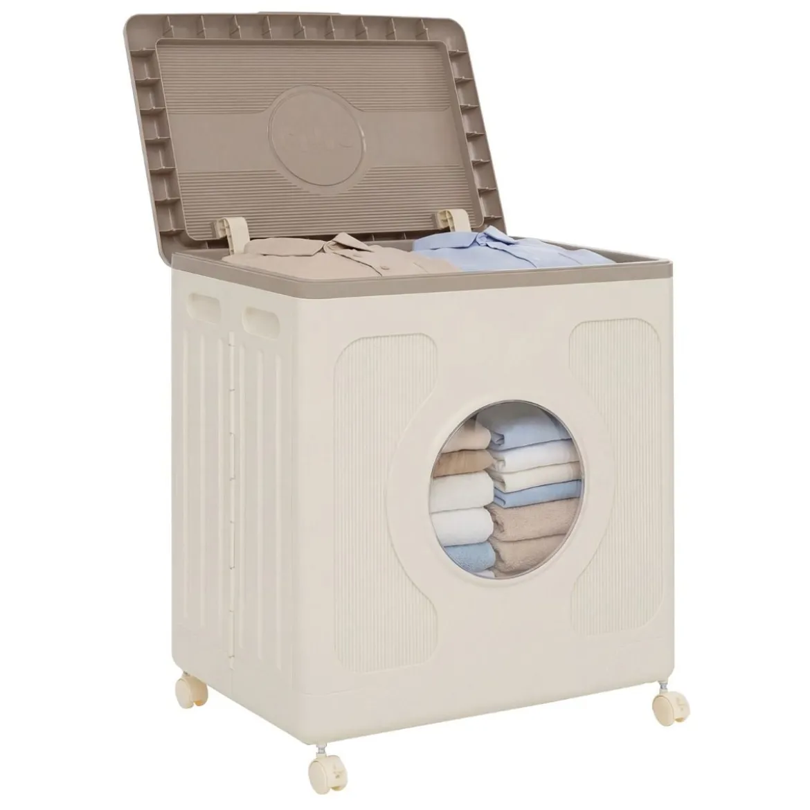 Aufbewahrungsbox für Kleidung mit Deckel und Rollen 122 L rollbarer Wäschekorb Grau