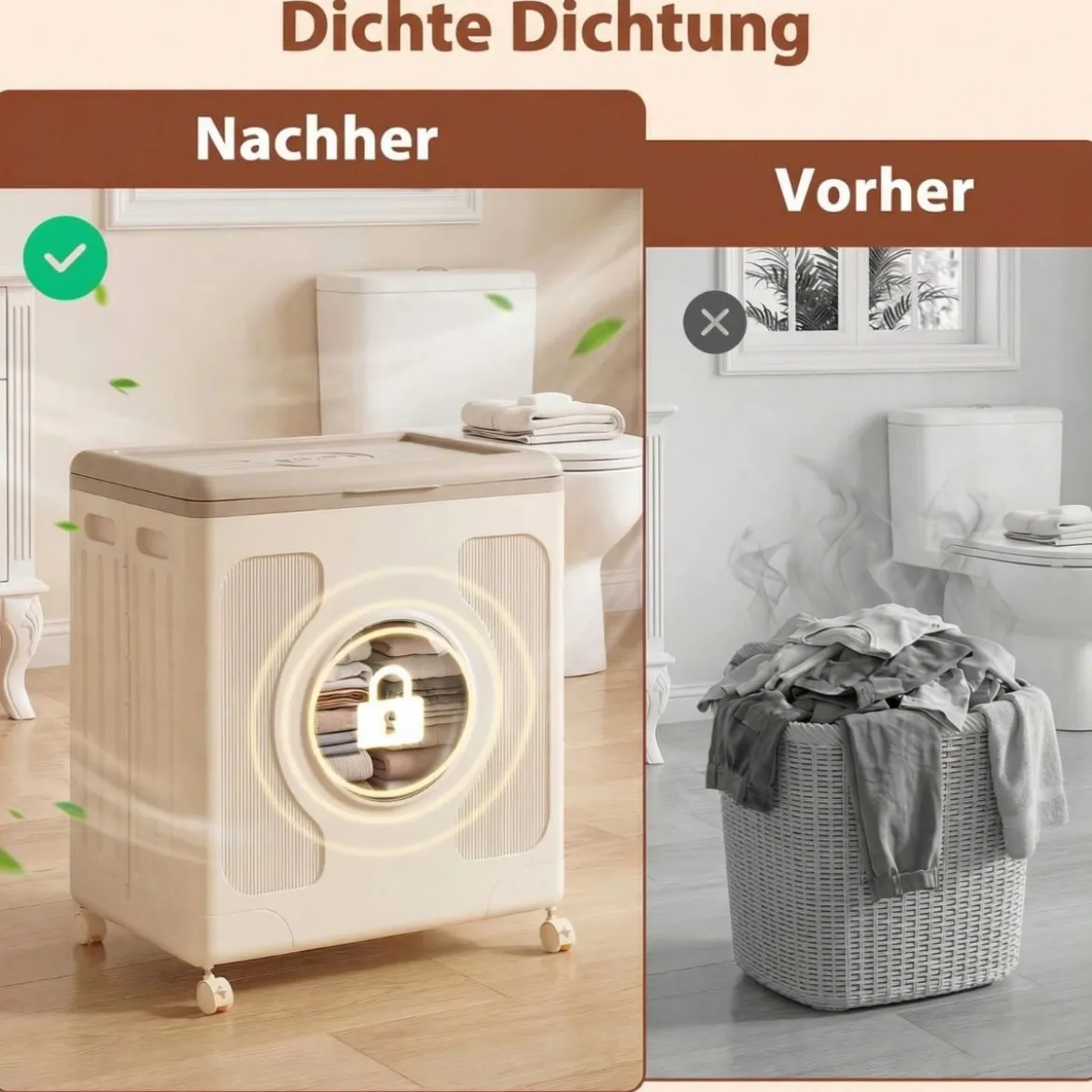 Aufbewahrungsbox für Kleidung mit Deckel und Rollen 122 L rollbarer Wäschekorb Grau