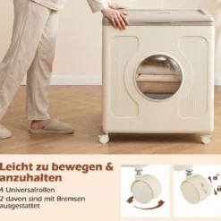 Aufbewahrungsbox für Kleidung mit Deckel und Rollen 122 L rollbarer Wäschekorb Grau