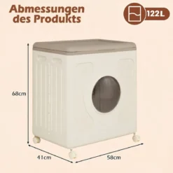 Aufbewahrungsbox für Kleidung mit Deckel und Rollen 122 L rollbarer Wäschekorb Grau