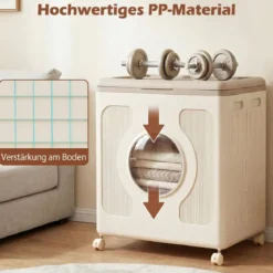 Aufbewahrungsbox für Kleidung mit Deckel und Rollen 122 L rollbarer Wäschekorb Grau