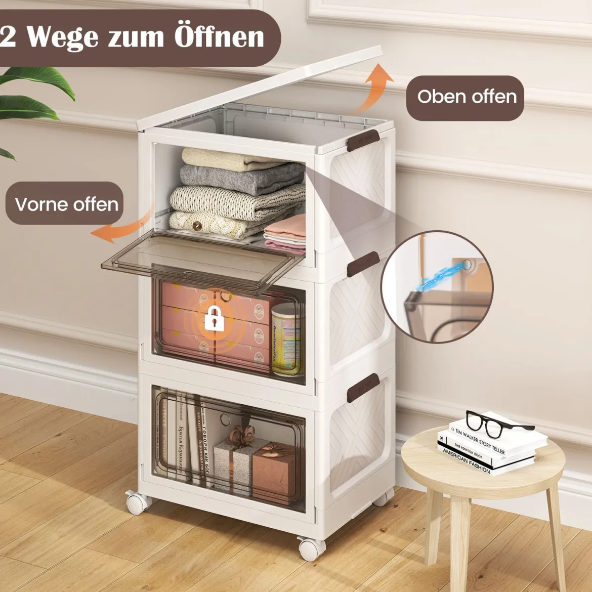 Aufbewahrungsbox mit Deckel faltbar Boxen Aufbewahrung 3er Set Kunststoffbox stapelbar Weiß (105 L)