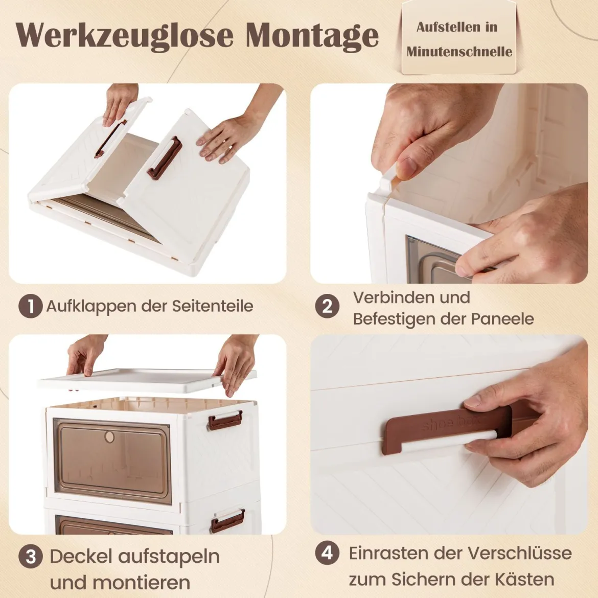 Aufbewahrungsbox mit Deckel faltbar Boxen Aufbewahrung 3er Set Kunststoffbox stapelbar Weiß (105 L)