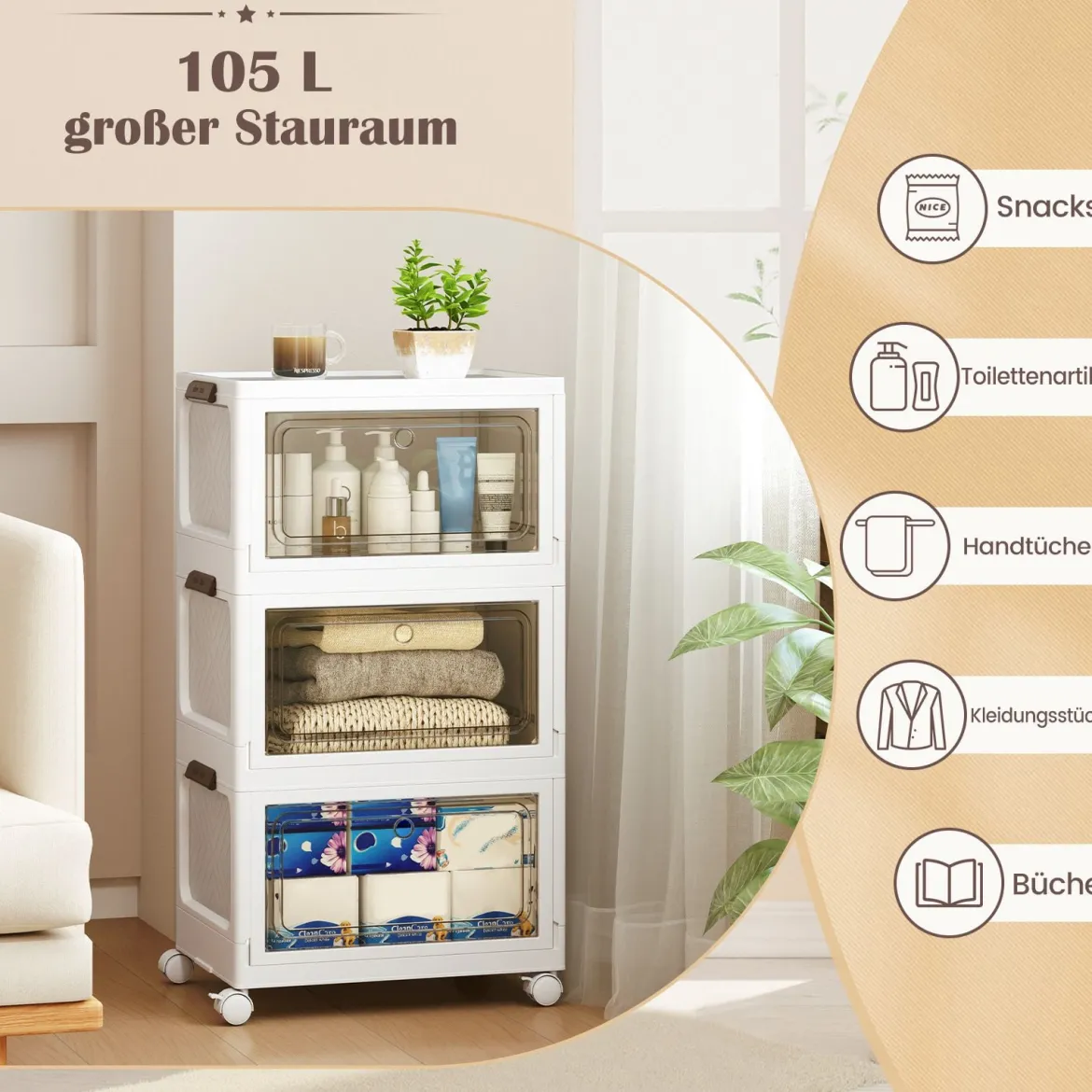 Aufbewahrungsbox mit Deckel faltbar Boxen Aufbewahrung 3er Set Kunststoffbox stapelbar Weiß (105 L)
