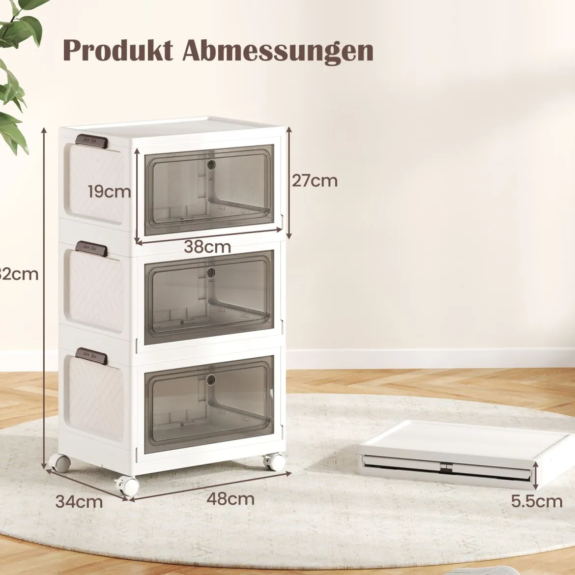Aufbewahrungsbox mit Deckel faltbar Boxen Aufbewahrung 3er Set Kunststoffbox stapelbar Weiß (105 L)