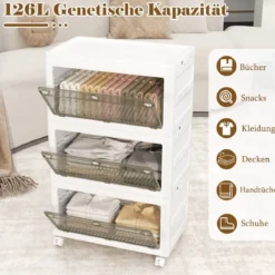 Aufbewahrungsbox mit Deckel Stapelboxen faltbar Aufbewahrungsbehälter mit Zweiweg-Türen 3/4-stufig