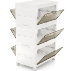 Aufbewahrungsbox mit Deckel Stapelboxen faltbar Aufbewahrungsbehälter mit Zweiweg-Türen 3/4-stufig