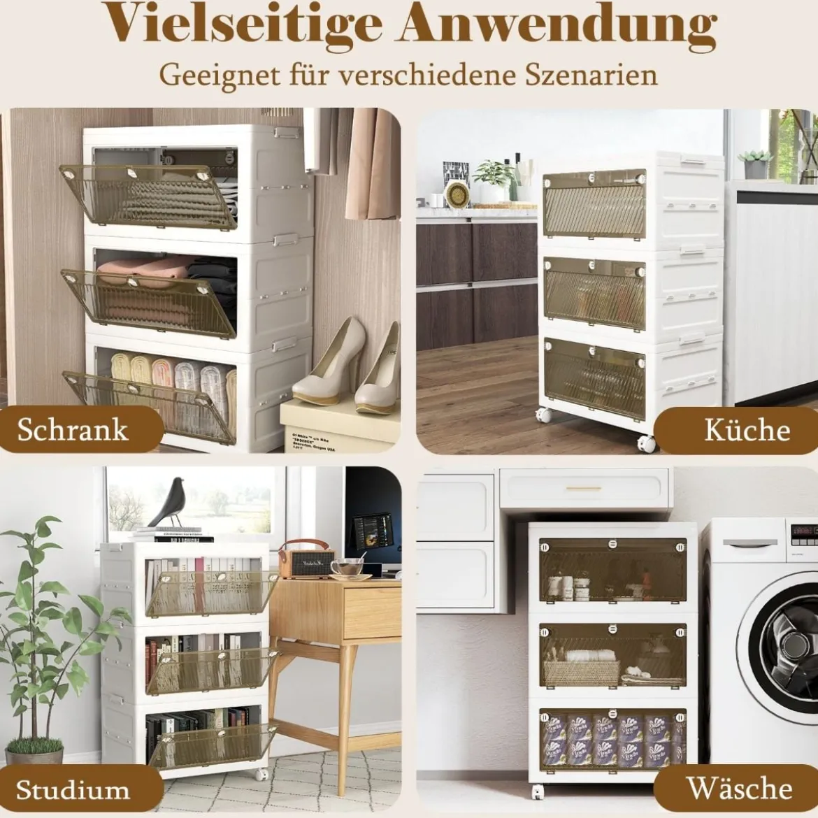 Aufbewahrungsbox mit Deckel Stapelboxen faltbar Aufbewahrungsbehälter mit Zweiweg-Türen 3/4-stufig