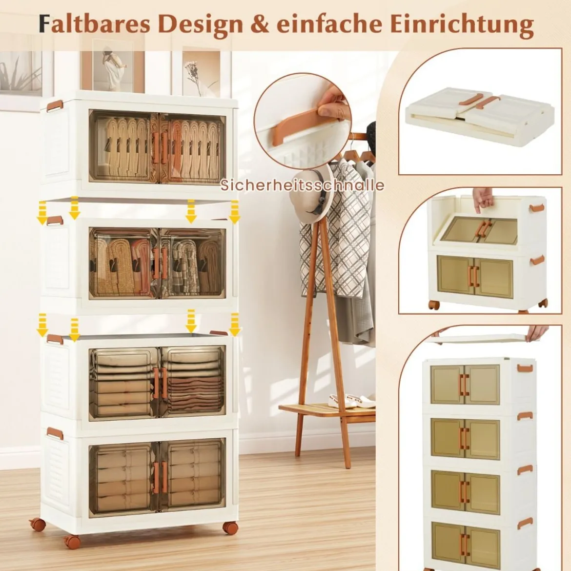 Aufbewahrungsbox mit Deckel & Rollen & Transparenten Türen Faltbare Stapelboxen Kunststoffbox