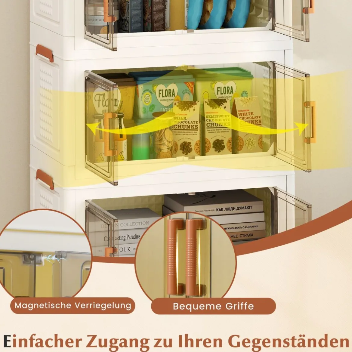 Aufbewahrungsbox mit Deckel & Rollen & Transparenten Türen Faltbare Stapelboxen Kunststoffbox