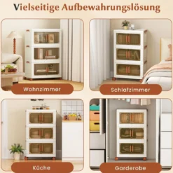 Aufbewahrungsbox mit Deckel & Rollen & Transparenten Türen Faltbare Stapelboxen Kunststoffbox