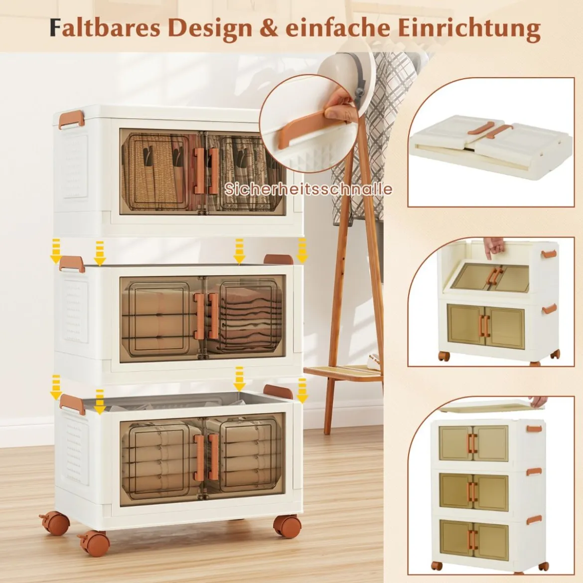 Aufbewahrungsbox mit Deckel & Rollen & Transparenten Türen Faltbare Stapelboxen Kunststoffbox