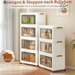 Aufbewahrungsbox mit Deckel & Rollen & Transparenten Türen Faltbare Stapelboxen Kunststoffbox