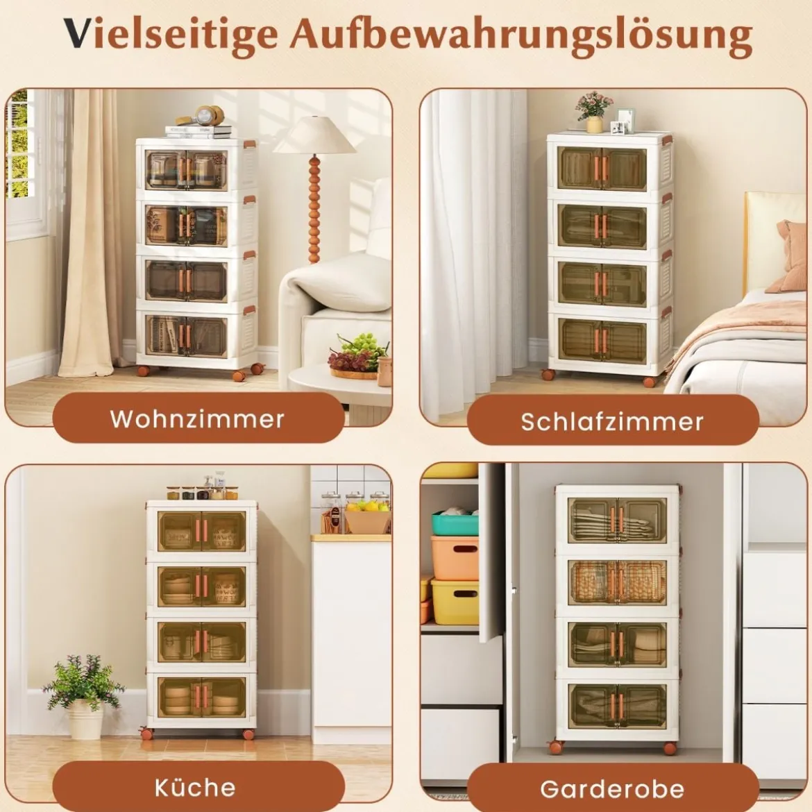 Aufbewahrungsbox mit Deckel & Rollen & Transparenten Türen Faltbare Stapelboxen Kunststoffbox