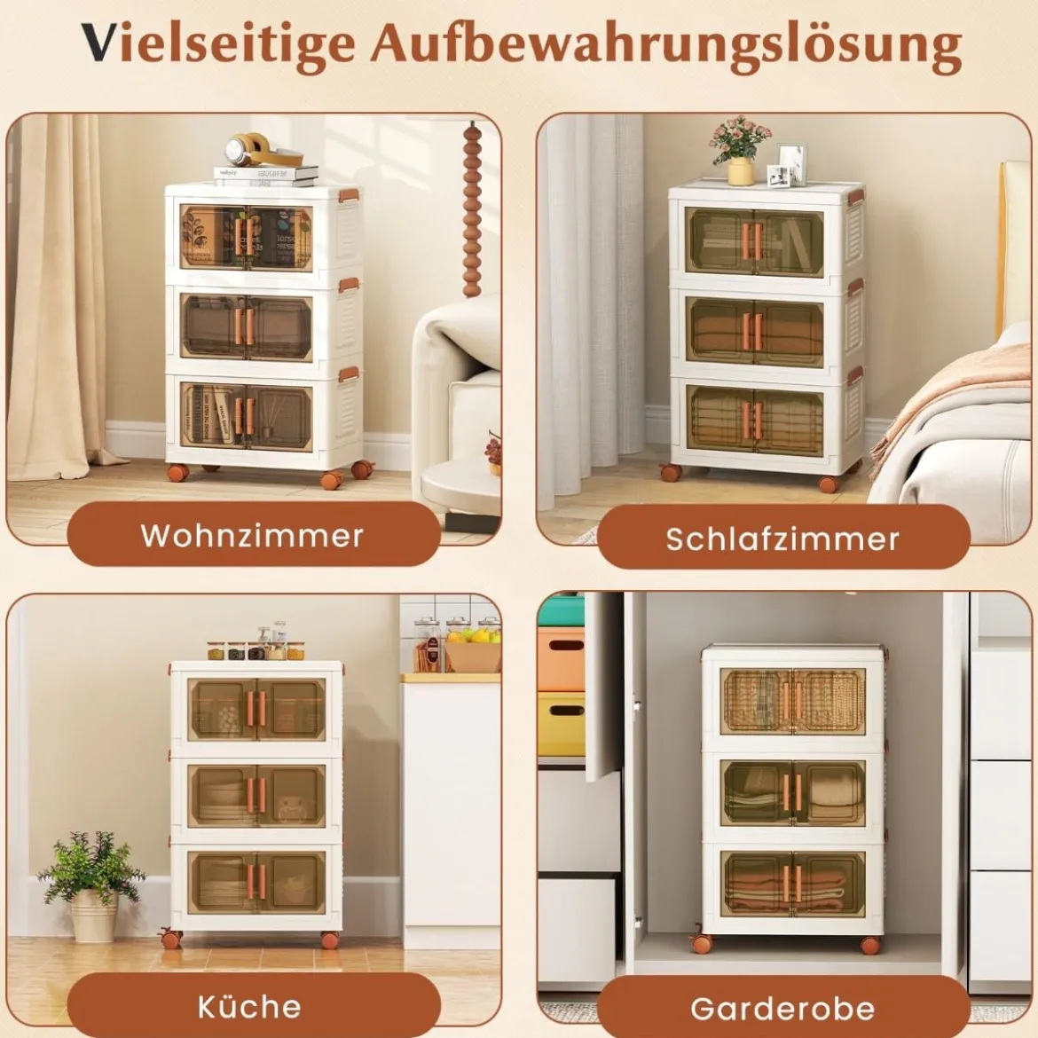 Aufbewahrungsbox mit Deckel & Rollen & Transparenten Türen Faltbare Stapelboxen Kunststoffbox