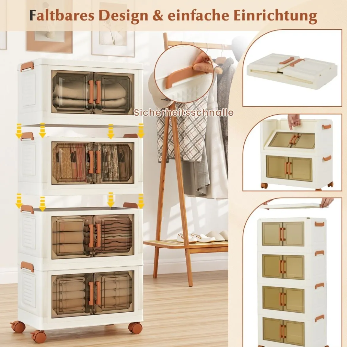 Aufbewahrungsbox mit Deckel & Rollen & Transparenten Türen Faltbare Stapelboxen Kunststoffbox