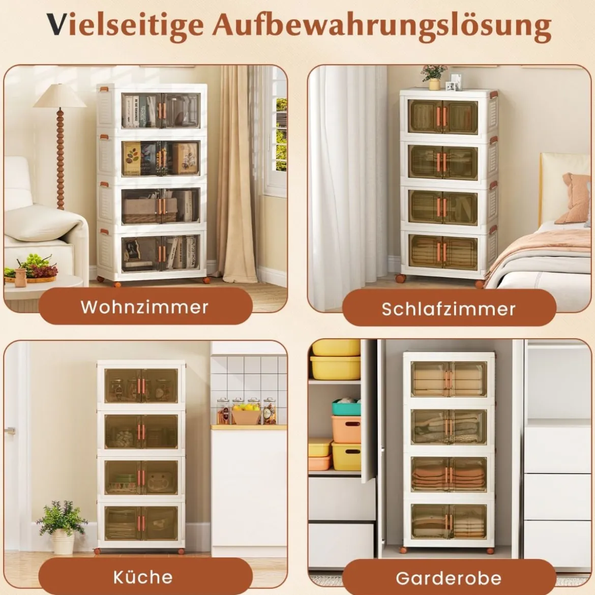 Aufbewahrungsbox mit Deckel & Rollen & Transparenten Türen Faltbare Stapelboxen Kunststoffbox