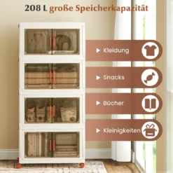 Aufbewahrungsbox mit Deckel & Rollen & Transparenten Türen Faltbare Stapelboxen Kunststoffbox