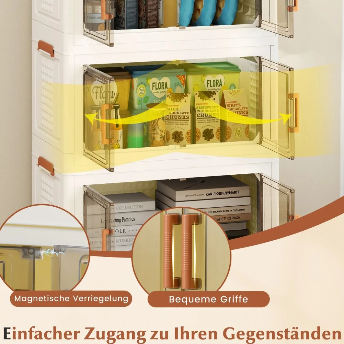 Aufbewahrungsbox mit Deckel & Rollen & Transparenten Türen Faltbare Stapelboxen Kunststoffbox