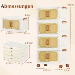 Aufbewahrungsbox mit Deckel & Rollen & Transparenten Türen Faltbare Stapelboxen Kunststoffbox