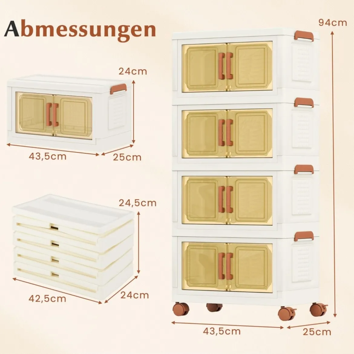 Aufbewahrungsbox mit Deckel & Rollen & Transparenten Türen Faltbare Stapelboxen Kunststoffbox