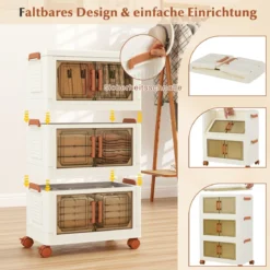 Aufbewahrungsbox mit Deckel & Rollen & Transparenten Türen Faltbare Stapelboxen Kunststoffbox