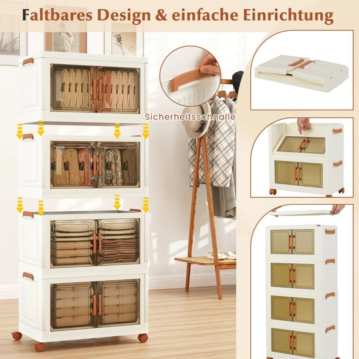 Aufbewahrungsbox mit Deckel & Rollen & Transparenten Türen Faltbare Stapelboxen Kunststoffbox