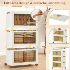 Aufbewahrungsbox mit Deckel & Rollen & Transparenten Türen Faltbare Stapelboxen Kunststoffbox