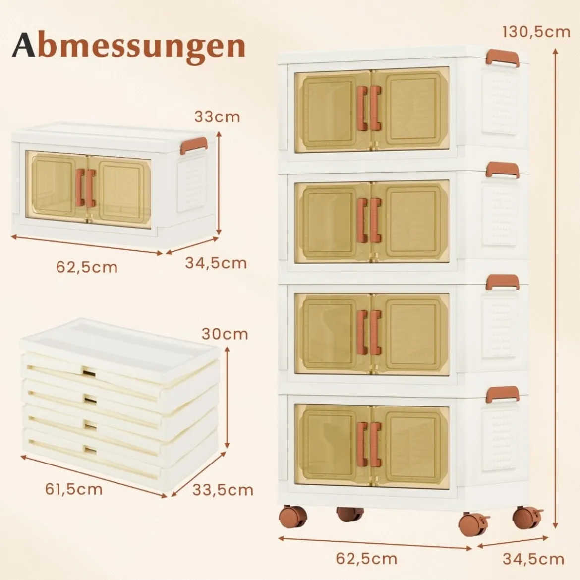 Aufbewahrungsbox mit Deckel & Rollen & Transparenten Türen Faltbare Stapelboxen Kunststoffbox
