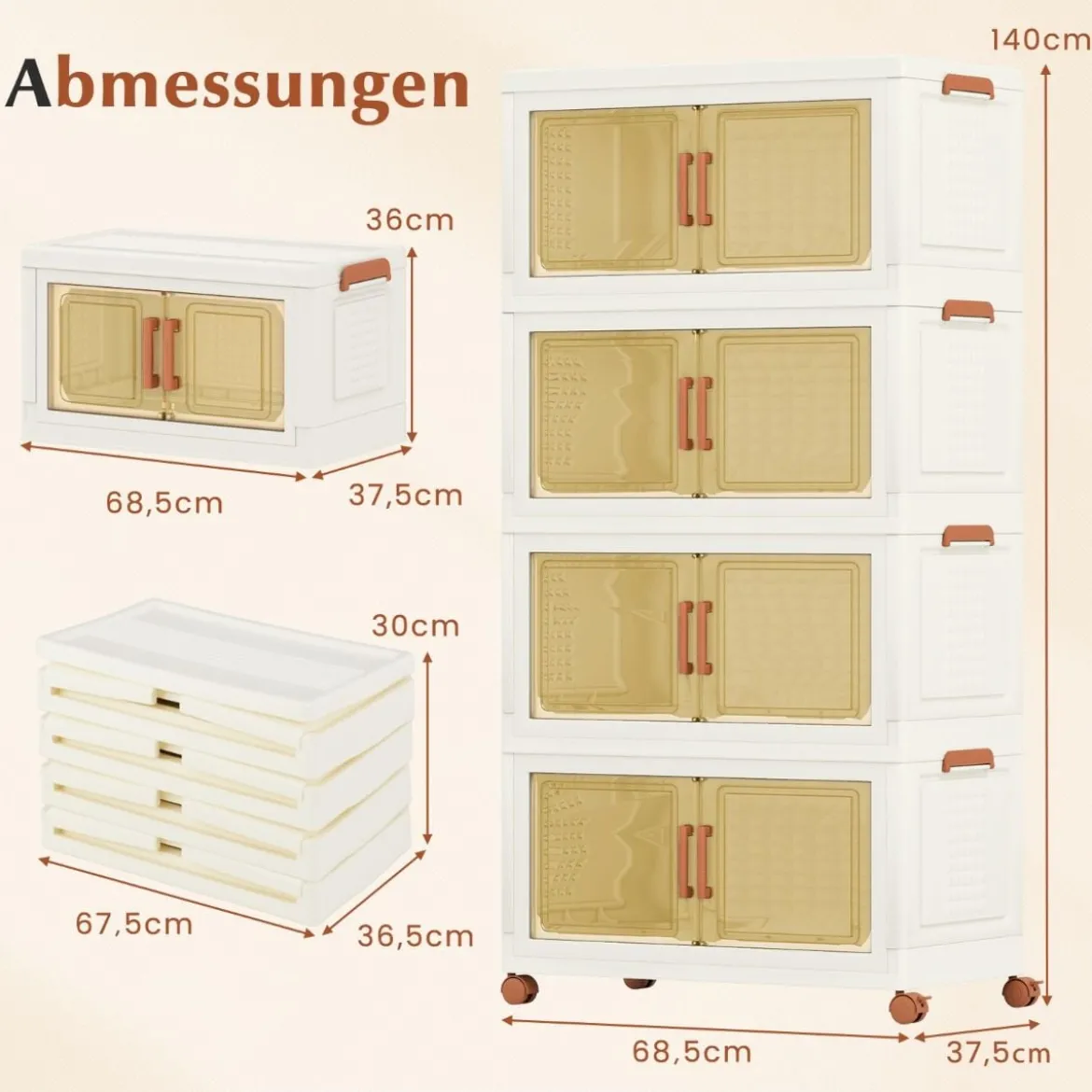 Aufbewahrungsbox mit Deckel & Rollen & Transparenten Türen Faltbare Stapelboxen Kunststoffbox