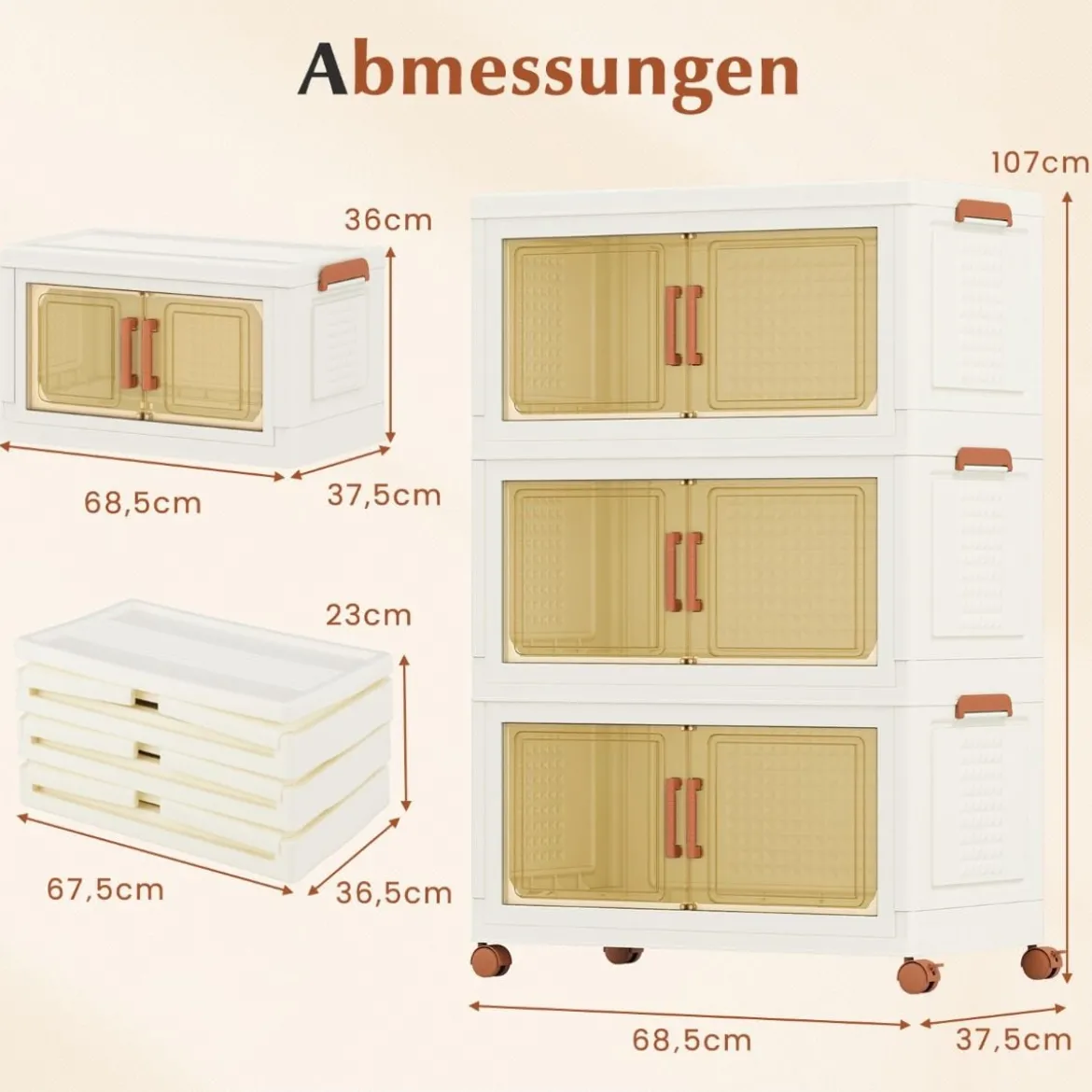 Aufbewahrungsbox mit Deckel & Rollen & Transparenten Türen Faltbare Stapelboxen Kunststoffbox