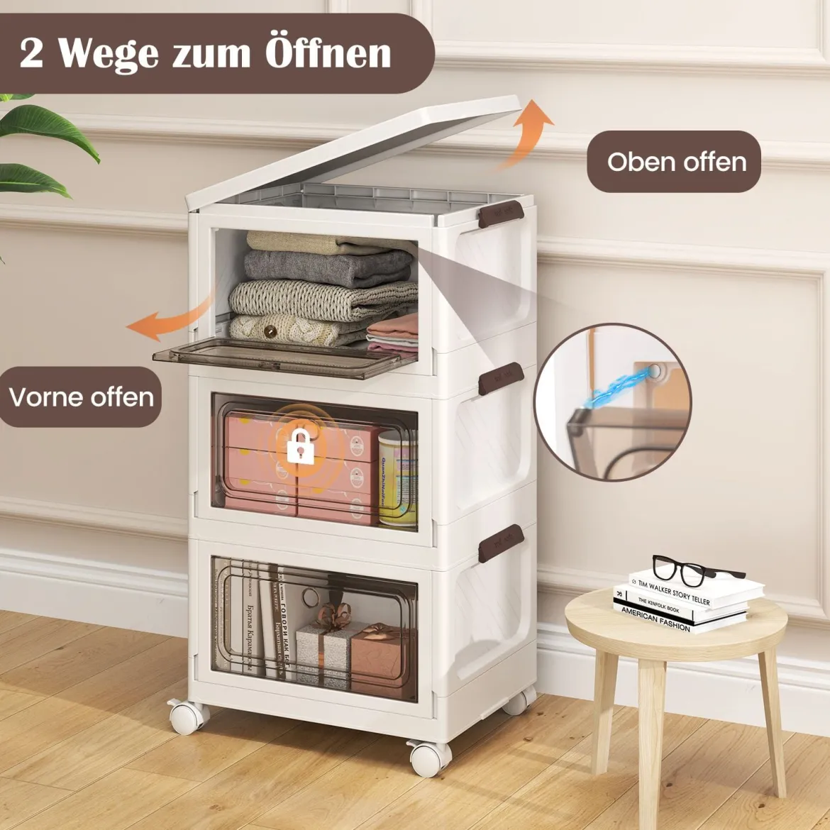 Aufbewahrungsbox mit Deckel faltbar Boxen Aufbewahrung 3er Set Kunststoffbox stapelbar Weiß (75 L)
