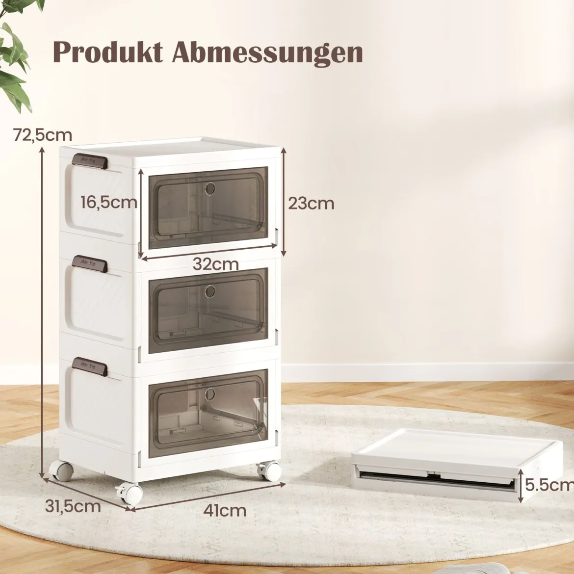 Aufbewahrungsbox mit Deckel faltbar Boxen Aufbewahrung 3er Set Kunststoffbox stapelbar Weiß (75 L)