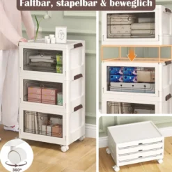 Aufbewahrungsbox mit Deckel faltbar Boxen Aufbewahrung 3er Set Kunststoffbox stapelbar Weiß (75 L)