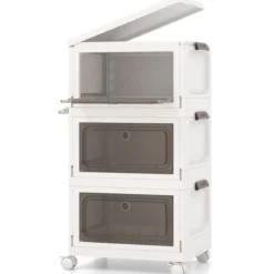 Aufbewahrungsbox mit Deckel faltbar Boxen Aufbewahrung 3er Set Kunststoffbox stapelbar Weiß (75 L)