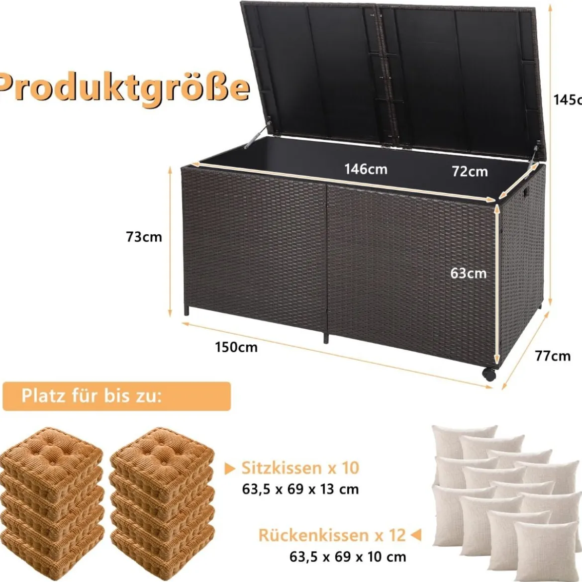 Aufbewahrungsbox mit 662 L Fassungsvermögen 150 x 77 x 73 cm