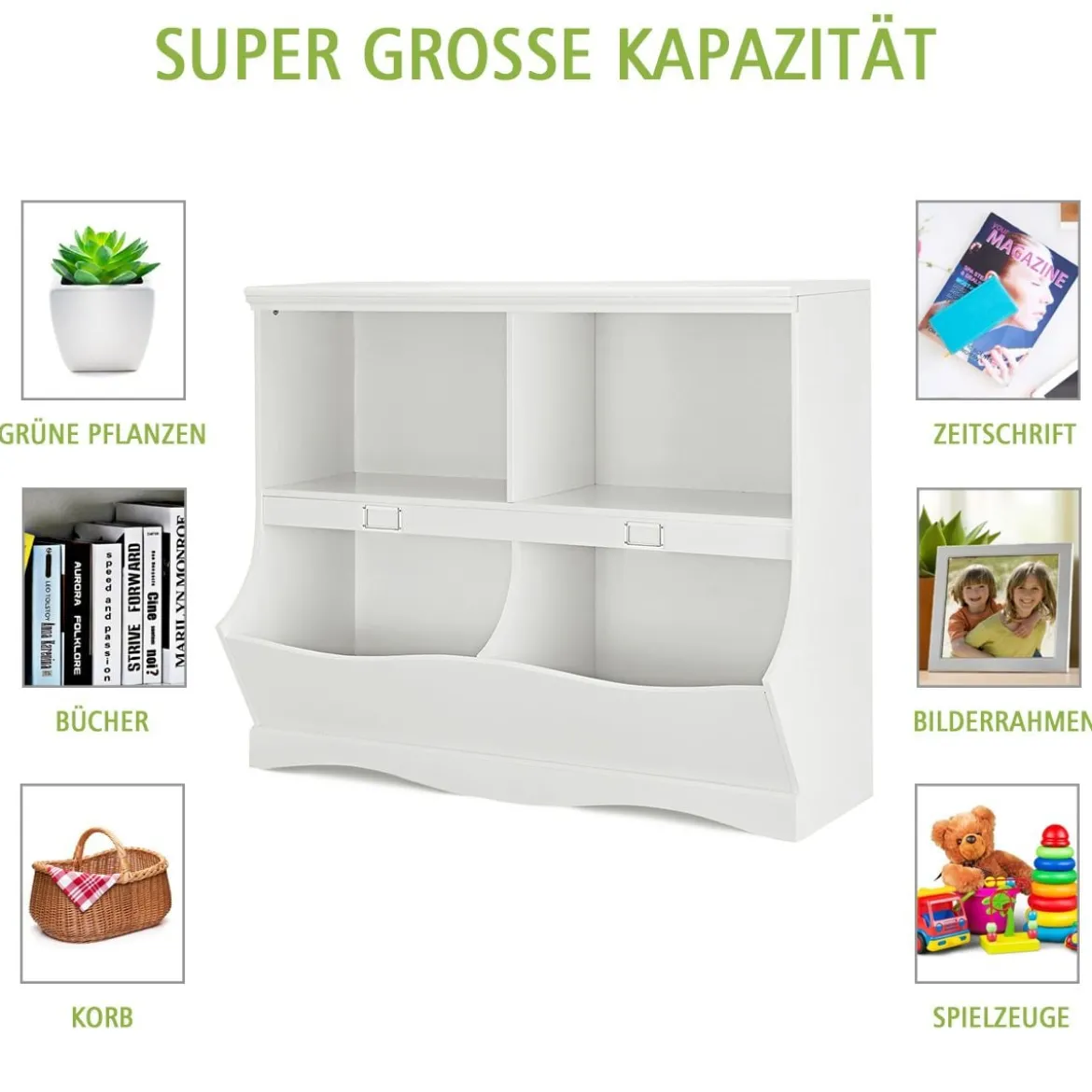 Aufbewahrungsregal mit Behältern Spielzeugregal für Kinder 105,5 x 39,5 x 84 cm Weiß