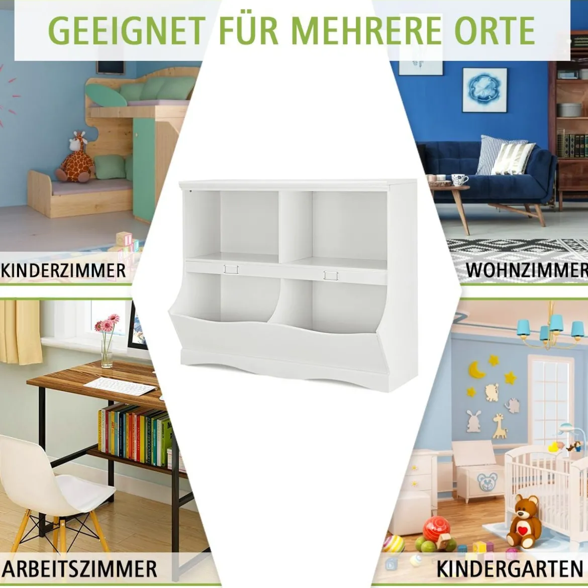 Aufbewahrungsregal mit Behältern Spielzeugregal für Kinder 105,5 x 39,5 x 84 cm Weiß
