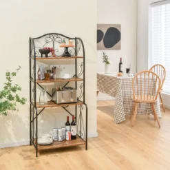 Aufbewahrungsregal 4-stöckiges industrielles Sideboard mit offenen Ablagen X-Stange Kippsicherung Braun