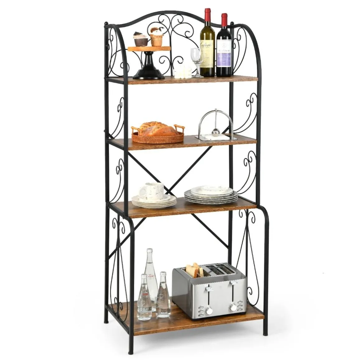 Aufbewahrungsregal 4-stöckiges industrielles Sideboard mit offenen Ablagen X-Stange Kippsicherung Braun