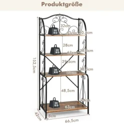 Aufbewahrungsregal 4-stöckiges industrielles Sideboard mit offenen Ablagen X-Stange Kippsicherung Braun
