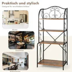 Aufbewahrungsregal 4-stöckiges industrielles Sideboard mit offenen Ablagen X-Stange Kippsicherung Braun