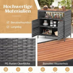 Aufbewahrungsschrank aus Rattan mit Arbeitsplatte aus Akazienholz & Offenes Fach