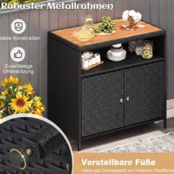 Aufbewahrungsschrank aus Rattan mit Arbeitsplatte aus Akazienholz & Offenes Fach