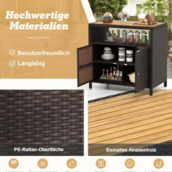 Aufbewahrungsschrank aus Rattan mit Arbeitsplatte aus Akazienholz & Offenes Fach