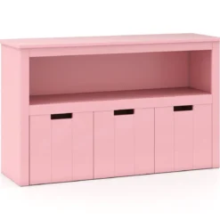 Aufbewahrungsschrank mit Schubladen Holz-Kinderschrank mit Rädern 101 x 33 x 62 cm Rosa