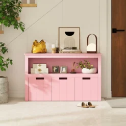 Aufbewahrungsschrank mit Schubladen Holz-Kinderschrank mit Rädern 101 x 33 x 62 cm Rosa