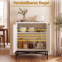Aufbewahrungsschrank Sideboard aus Holz mit Geriffelten Türen & Robustem Metallgestell Weiß