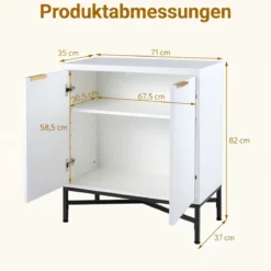 Aufbewahrungsschrank Sideboard aus Holz mit Geriffelten Türen & Robustem Metallgestell Weiß